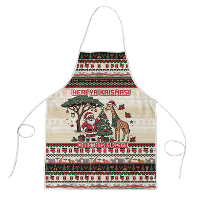 Kenya Christmas Santa Wildlife Apron Heri Ya Krismasi - Elephant Giraffe - Ugly Pixel Art