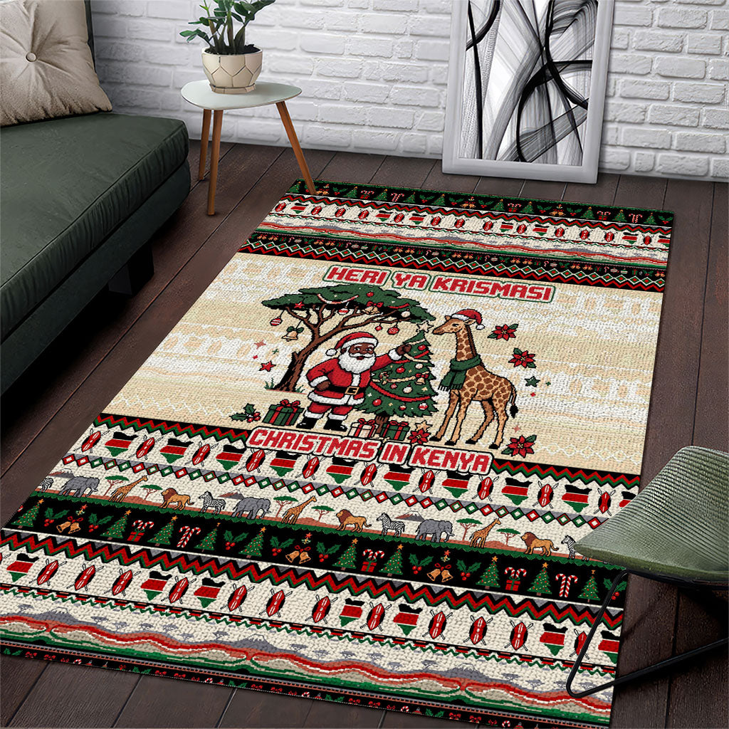 Kenya Christmas Santa Wildlife Area Rug Heri Ya Krismasi - Elephant Giraffe - Ugly Pixel Art