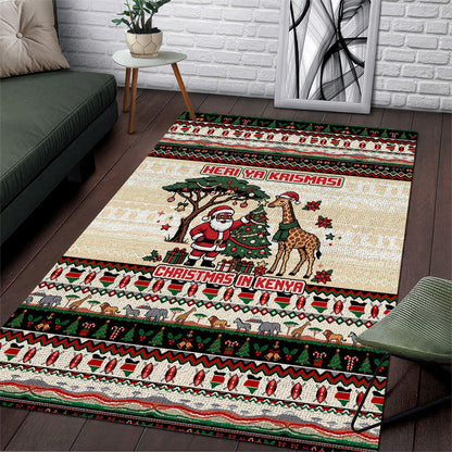 Kenya Christmas Santa Wildlife Area Rug Heri Ya Krismasi - Elephant Giraffe - Ugly Pixel Art