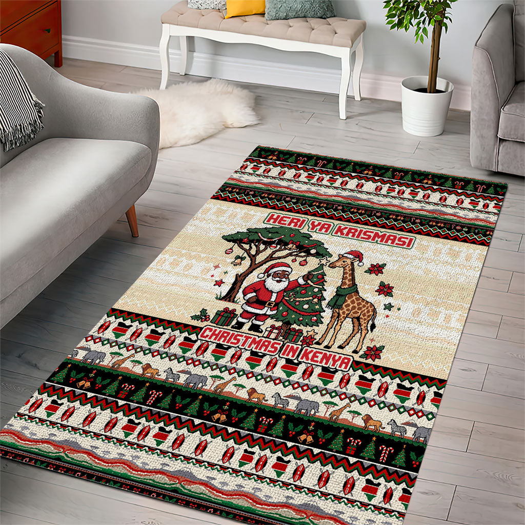 Kenya Christmas Santa Wildlife Area Rug Heri Ya Krismasi - Elephant Giraffe - Ugly Pixel Art