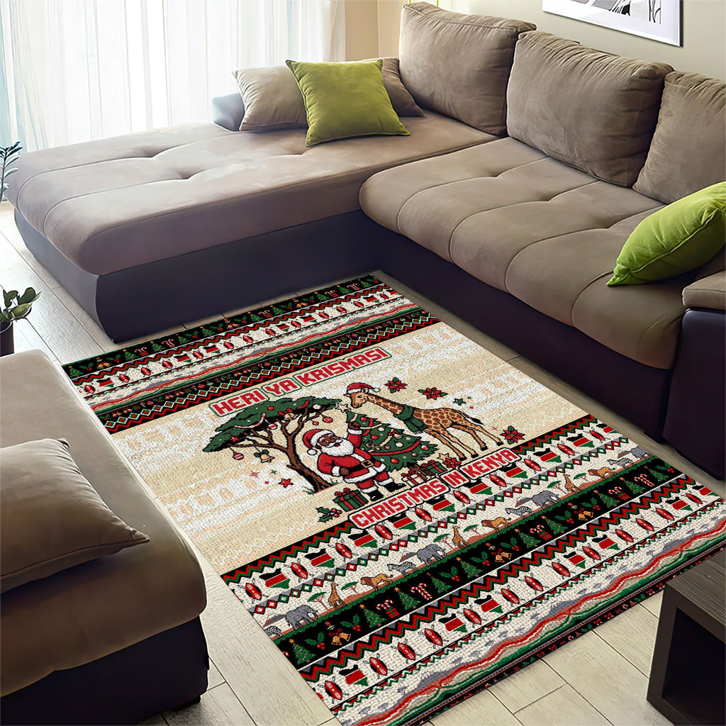 Kenya Christmas Santa Wildlife Area Rug Heri Ya Krismasi - Elephant Giraffe - Ugly Pixel Art