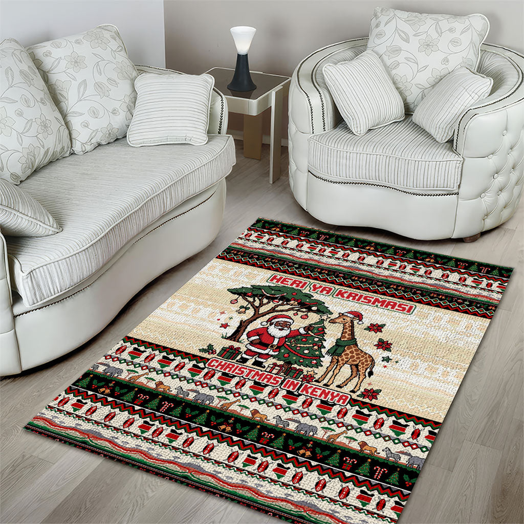 Kenya Christmas Santa Wildlife Area Rug Heri Ya Krismasi - Elephant Giraffe - Ugly Pixel Art