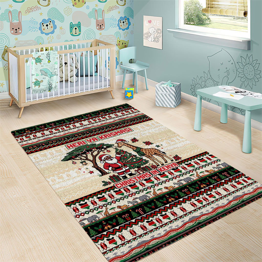 Kenya Christmas Santa Wildlife Area Rug Heri Ya Krismasi - Elephant Giraffe - Ugly Pixel Art