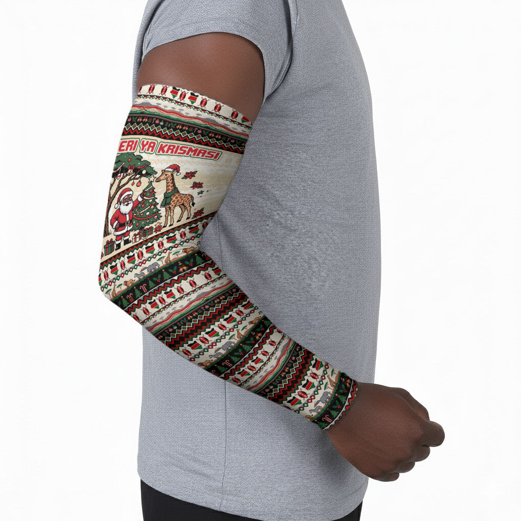 Kenya Christmas Santa Wildlife Arm Sleeves Heri Ya Krismasi - Elephant Giraffe - Ugly Pixel Art
