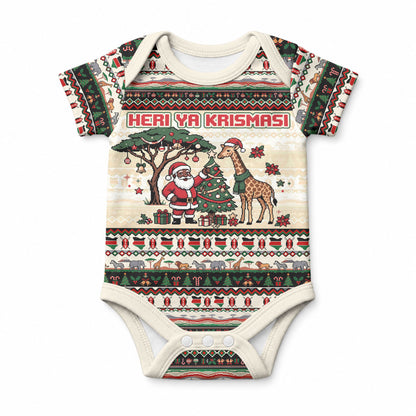 Kenya Christmas Santa Wildlife Baby Onesie Heri Ya Krismasi - Elephant Giraffe - Ugly Pixel Art