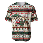 Kenya Christmas Santa Wildlife Baseball Jersey Heri Ya Krismasi - Elephant Giraffe - Ugly Pixel Art