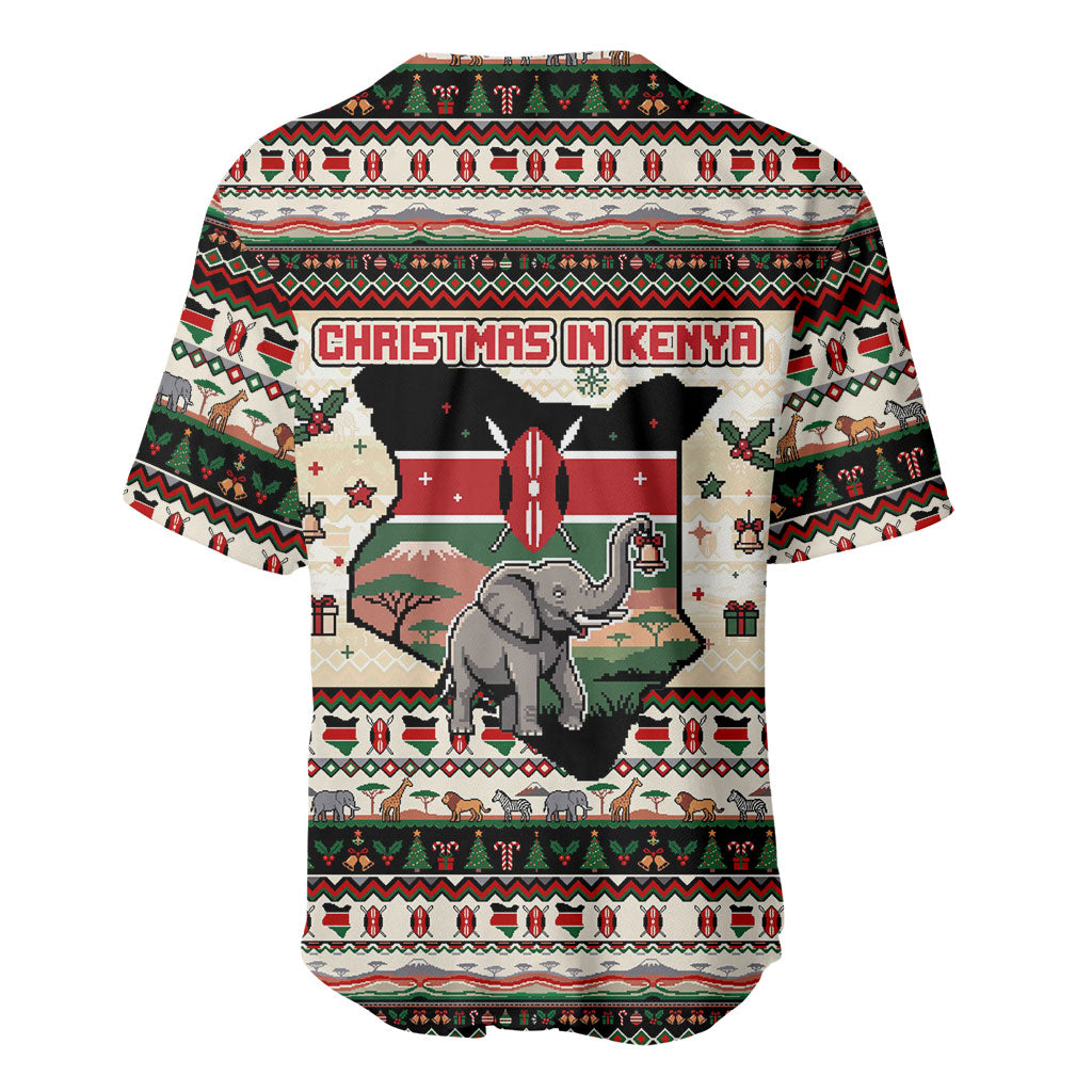Kenya Christmas Santa Wildlife Baseball Jersey Heri Ya Krismasi - Elephant Giraffe - Ugly Pixel Art