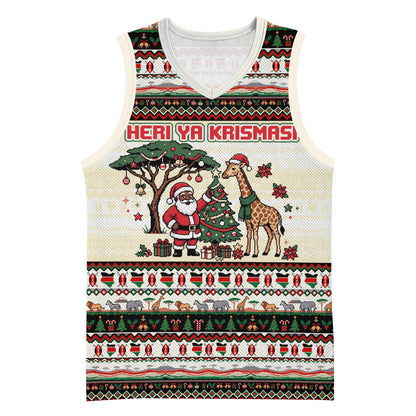Kenya Christmas Santa Wildlife Basketball Jersey Heri Ya Krismasi - Elephant Giraffe - Ugly Pixel Art