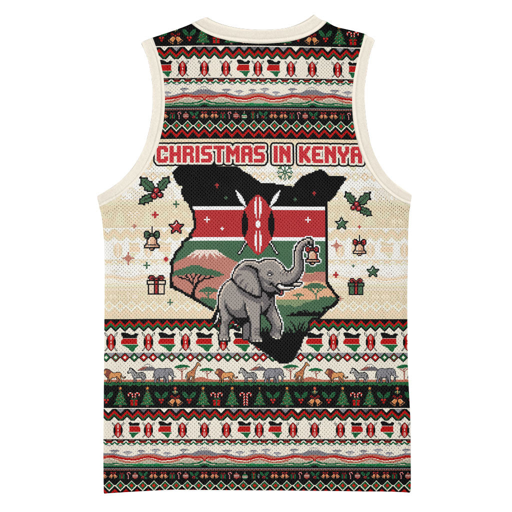Kenya Christmas Santa Wildlife Basketball Jersey Heri Ya Krismasi - Elephant Giraffe - Ugly Pixel Art