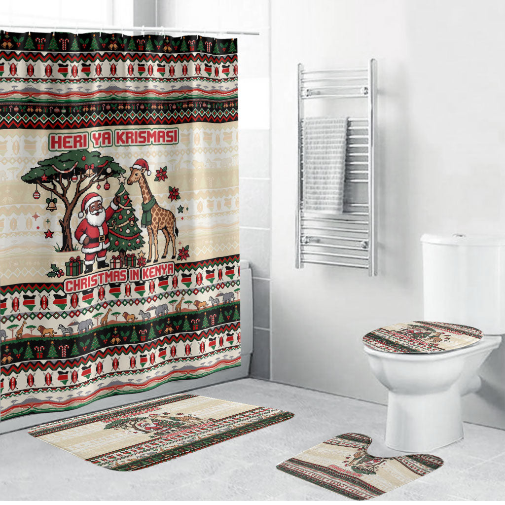 Kenya Christmas Santa Wildlife Bathroom Set Heri Ya Krismasi - Elephant Giraffe - Ugly Pixel Art