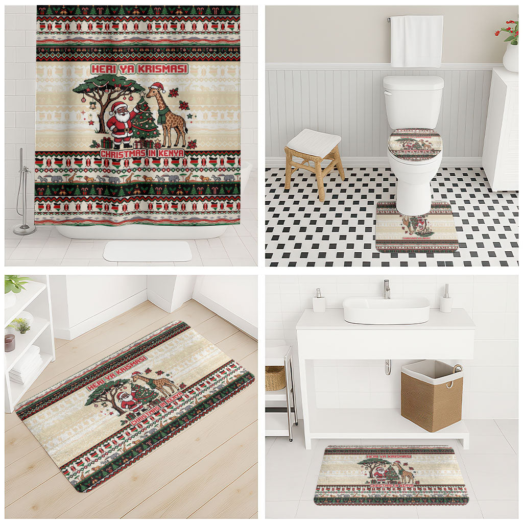 Kenya Christmas Santa Wildlife Bathroom Set Heri Ya Krismasi - Elephant Giraffe - Ugly Pixel Art
