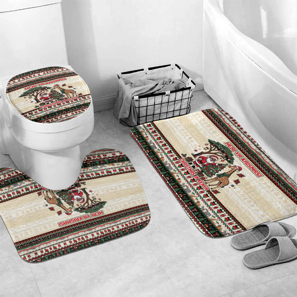 Kenya Christmas Santa Wildlife Bathroom Set Heri Ya Krismasi - Elephant Giraffe - Ugly Pixel Art