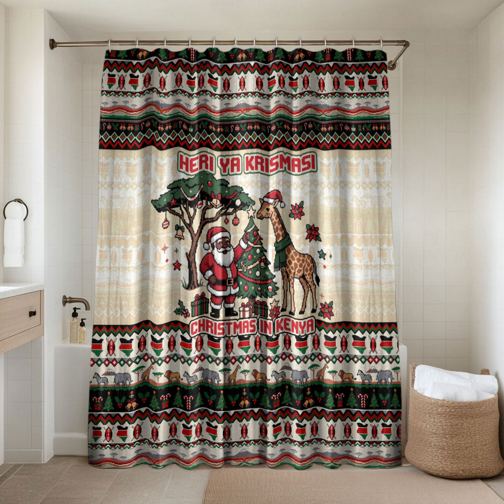 Kenya Christmas Santa Wildlife Bathroom Set Heri Ya Krismasi - Elephant Giraffe - Ugly Pixel Art