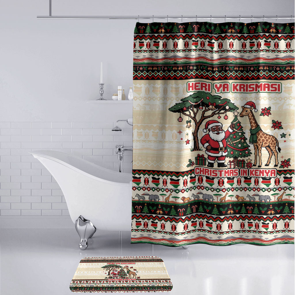 Kenya Christmas Santa Wildlife Bathroom Set Heri Ya Krismasi - Elephant Giraffe - Ugly Pixel Art