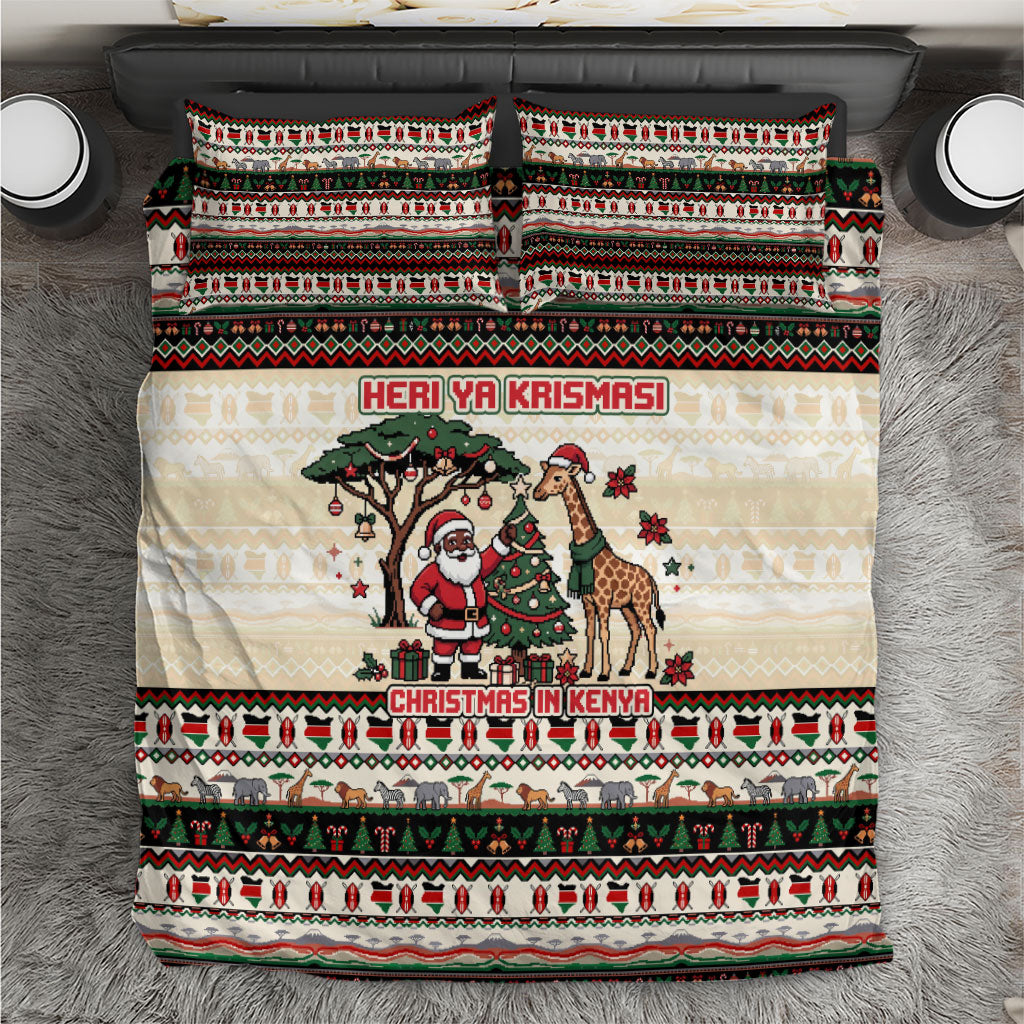 Kenya Christmas Santa Wildlife Bedding Set Heri Ya Krismasi - Elephant Giraffe - Ugly Pixel Art