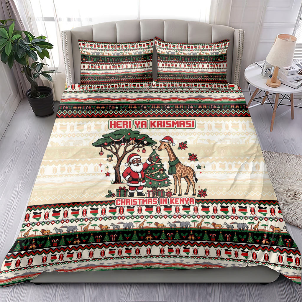 Kenya Christmas Santa Wildlife Bedding Set Heri Ya Krismasi - Elephant Giraffe - Ugly Pixel Art