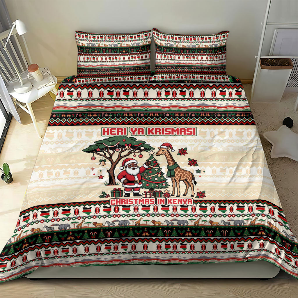 Kenya Christmas Santa Wildlife Bedding Set Heri Ya Krismasi - Elephant Giraffe - Ugly Pixel Art
