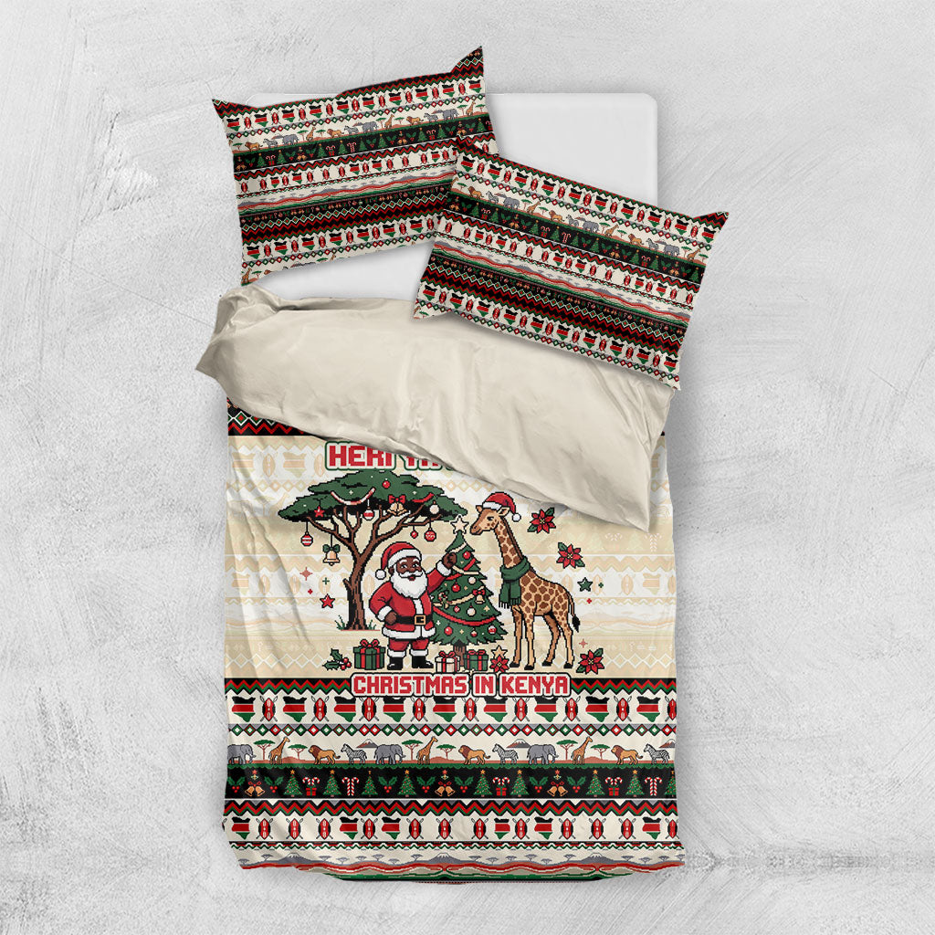Kenya Christmas Santa Wildlife Bedding Set Heri Ya Krismasi - Elephant Giraffe - Ugly Pixel Art