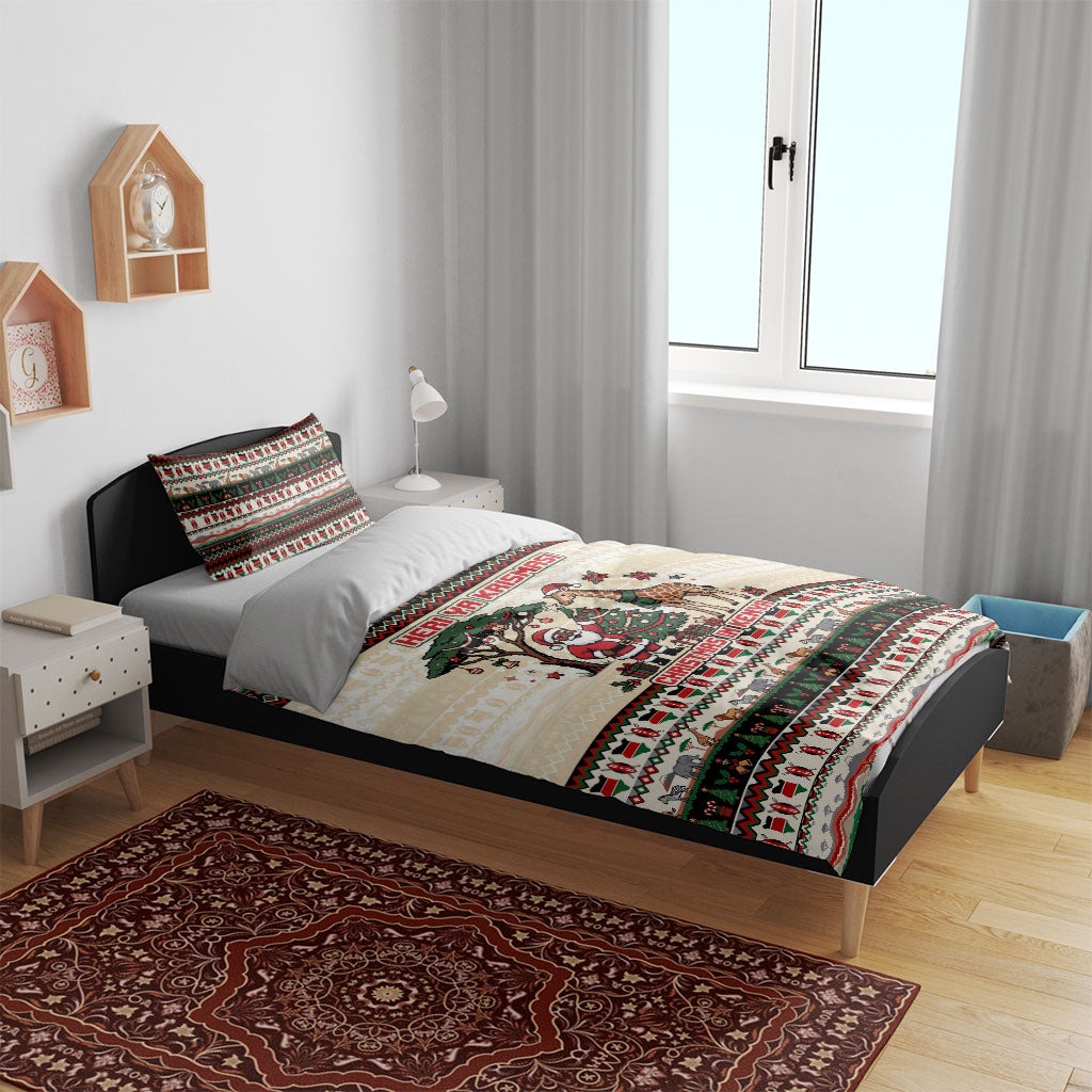 Kenya Christmas Santa Wildlife Bedding Set Heri Ya Krismasi - Elephant Giraffe - Ugly Pixel Art