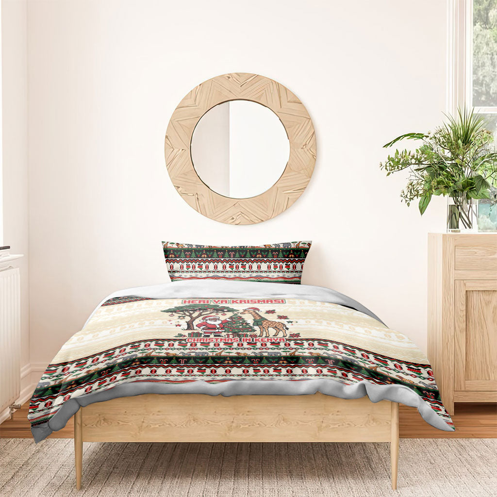Kenya Christmas Santa Wildlife Bedding Set Heri Ya Krismasi - Elephant Giraffe - Ugly Pixel Art