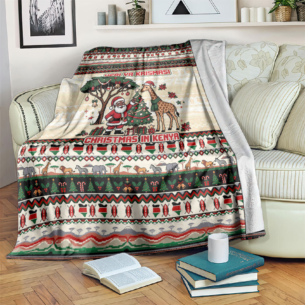 Kenya Christmas Santa Wildlife Blanket Heri Ya Krismasi - Elephant Giraffe - Ugly Pixel Art