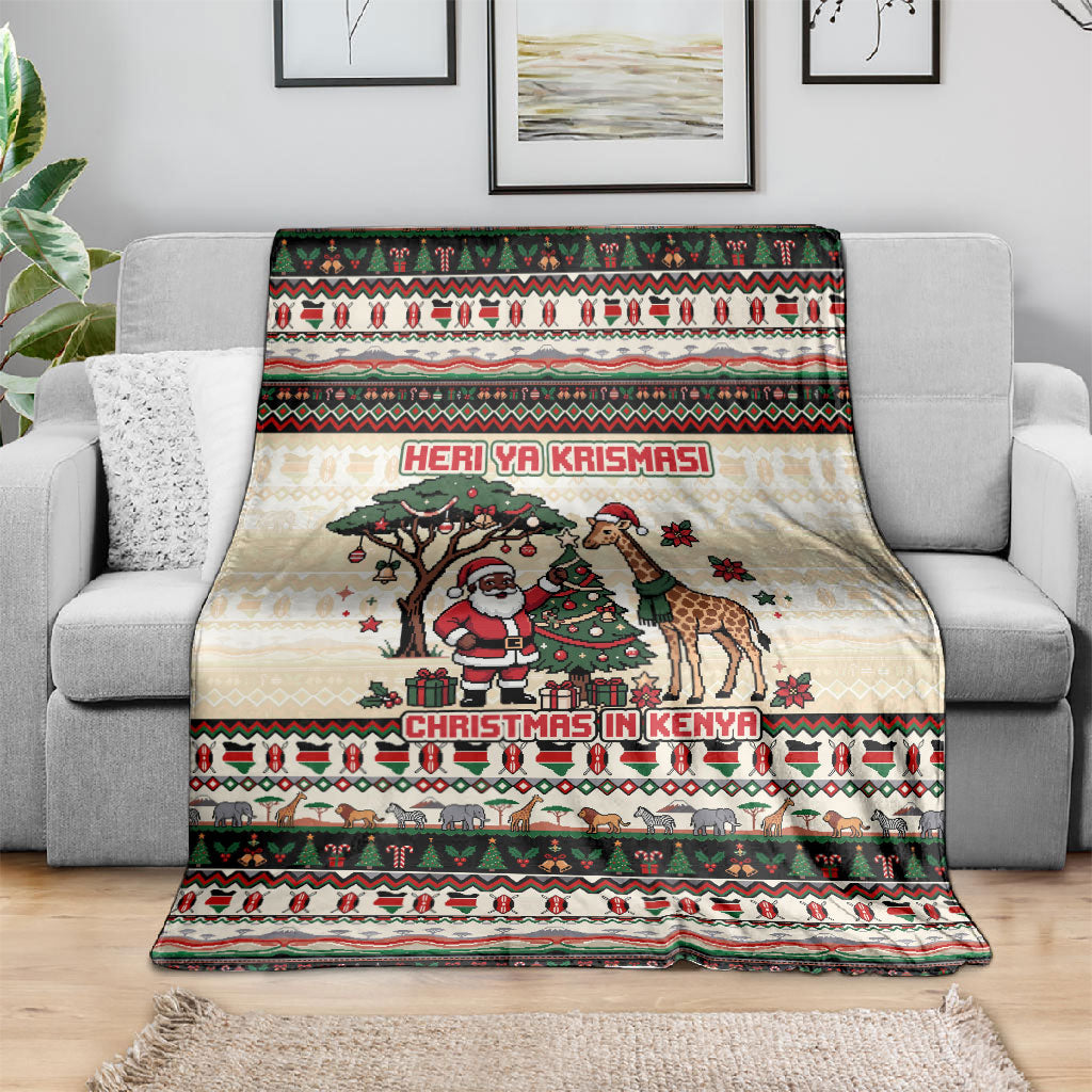 Kenya Christmas Santa Wildlife Blanket Heri Ya Krismasi - Elephant Giraffe - Ugly Pixel Art