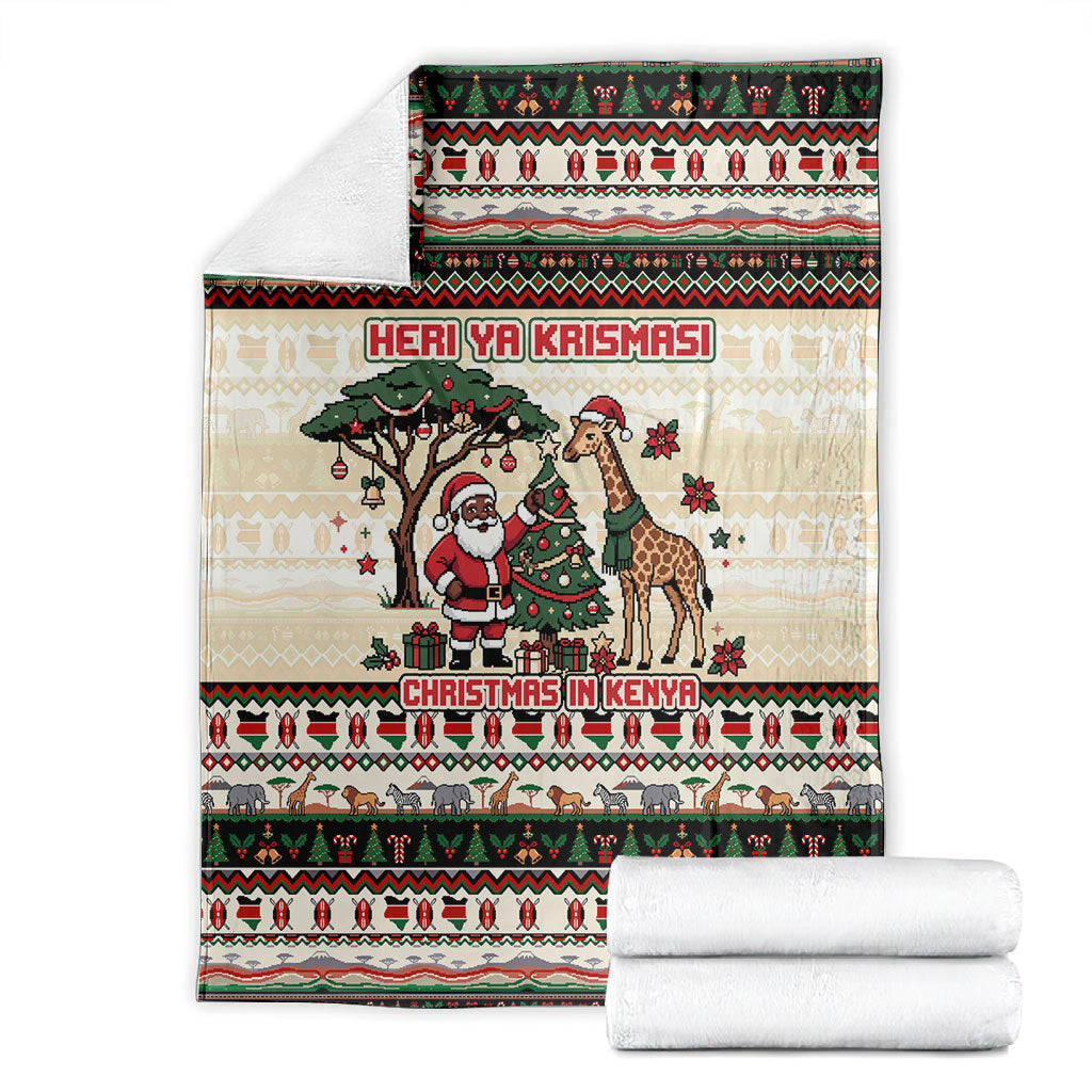 Kenya Christmas Santa Wildlife Blanket Heri Ya Krismasi - Elephant Giraffe - Ugly Pixel Art