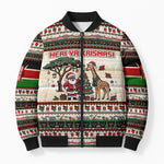 Kenya Christmas Santa Wildlife Bomber Puffer Jacket Heri Ya Krismasi - Elephant Giraffe - Ugly Pixel Art