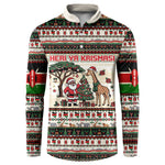 Kenya Christmas Santa Wildlife Button Sweatshirt Heri Ya Krismasi - Elephant Giraffe - Ugly Pixel Art