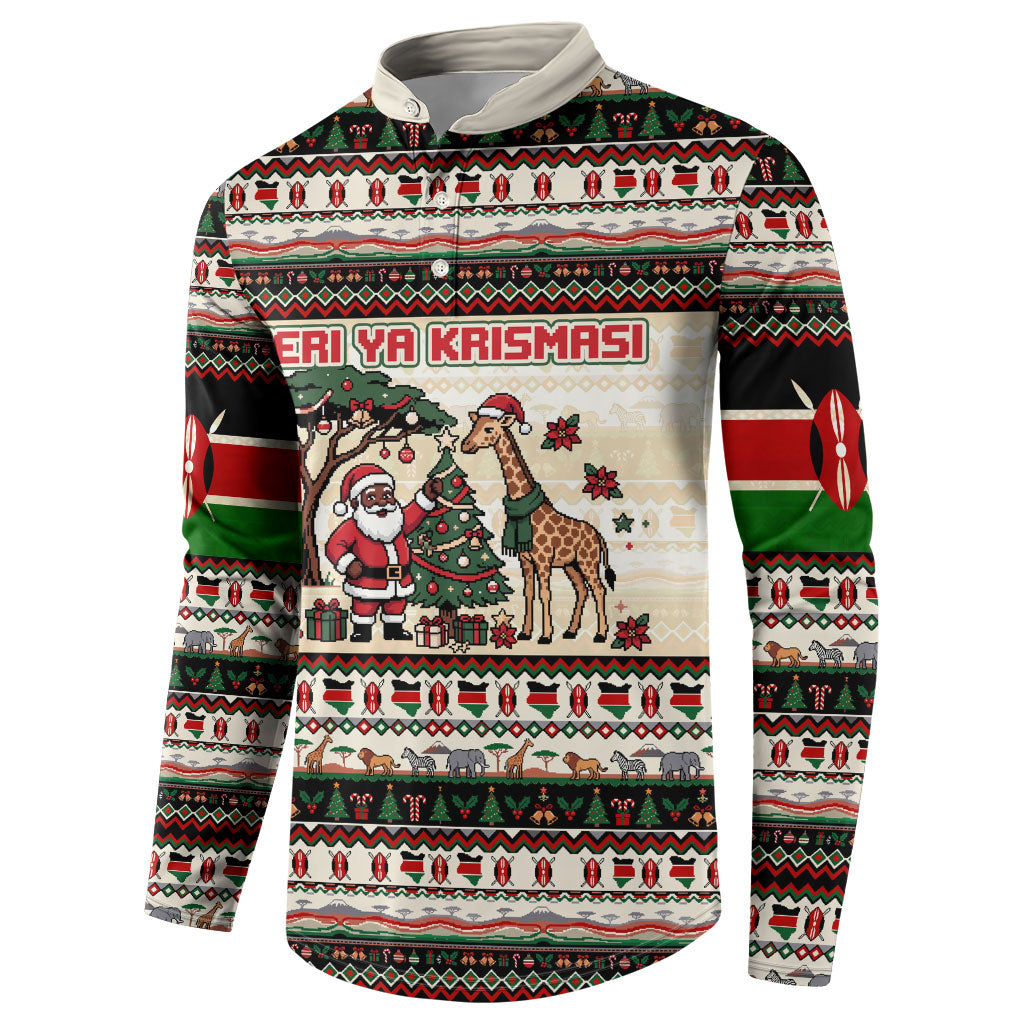 Kenya Christmas Santa Wildlife Button Sweatshirt Heri Ya Krismasi - Elephant Giraffe - Ugly Pixel Art