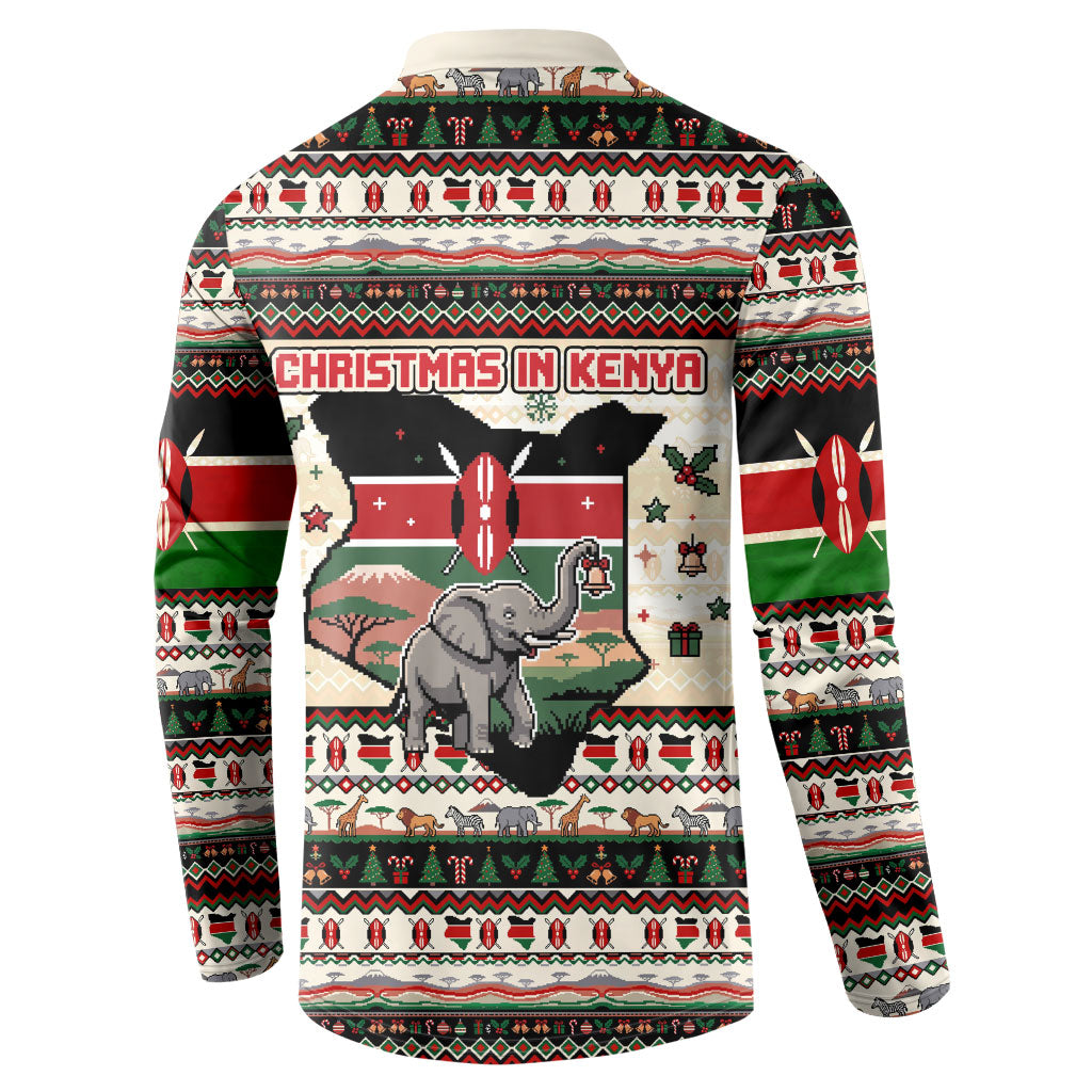 Kenya Christmas Santa Wildlife Button Sweatshirt Heri Ya Krismasi - Elephant Giraffe - Ugly Pixel Art