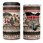 Kenya Christmas Santa Wildlife 4 in 1 Can Cooler Tumbler Heri Ya Krismasi - Elephant Giraffe - Ugly Pixel Art