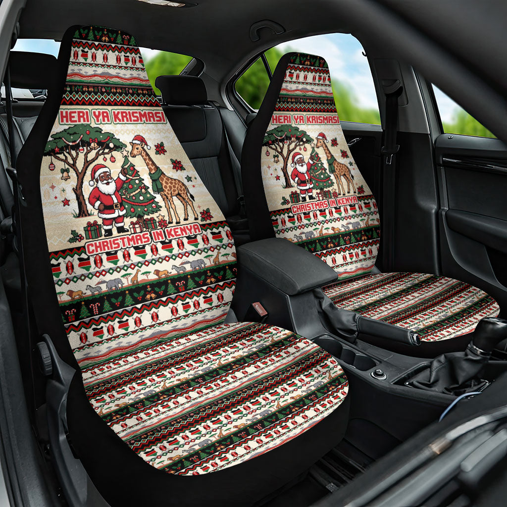 Kenya Christmas Santa Wildlife Car Seat Cover Heri Ya Krismasi - Elephant Giraffe - Ugly Pixel Art