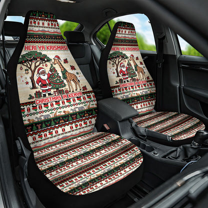 Kenya Christmas Santa Wildlife Car Seat Cover Heri Ya Krismasi - Elephant Giraffe - Ugly Pixel Art