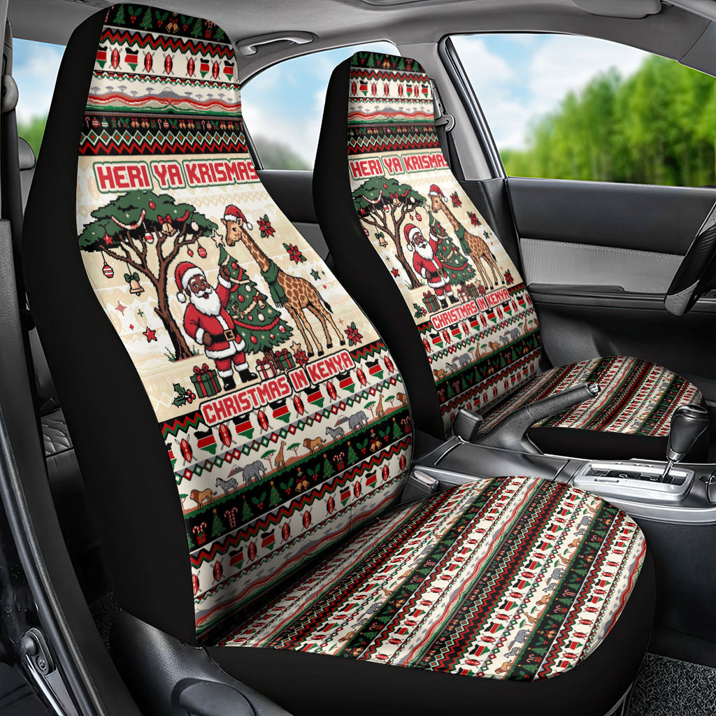 Kenya Christmas Santa Wildlife Car Seat Cover Heri Ya Krismasi - Elephant Giraffe - Ugly Pixel Art