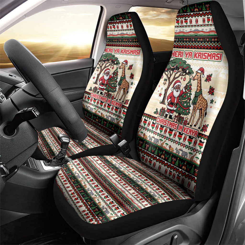 Kenya Christmas Santa Wildlife Car Seat Cover Heri Ya Krismasi - Elephant Giraffe - Ugly Pixel Art