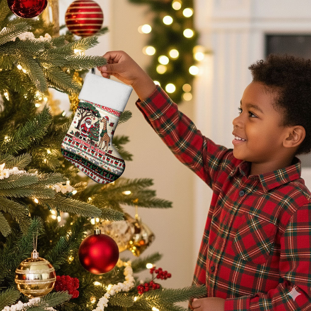 Kenya Christmas Santa Wildlife Christmas Stocking Heri Ya Krismasi - Elephant Giraffe - Ugly Pixel Art