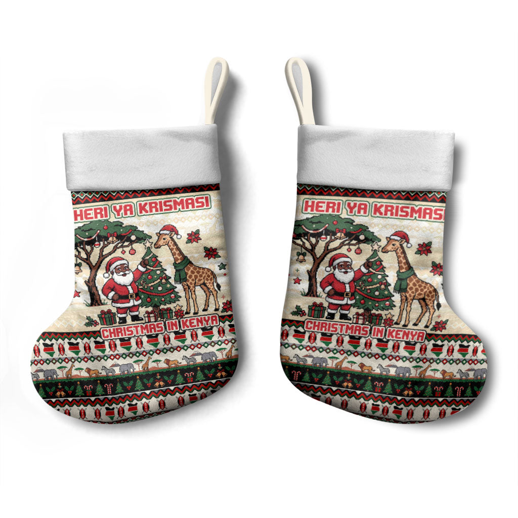 Kenya Christmas Santa Wildlife Christmas Stocking Heri Ya Krismasi - Elephant Giraffe - Ugly Pixel Art