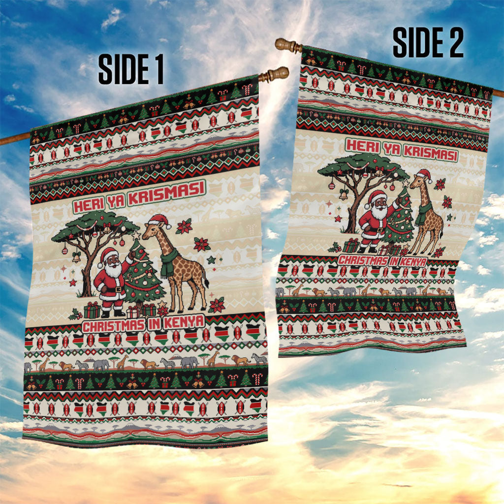 Kenya Christmas Santa Wildlife Garden Flag Heri Ya Krismasi - Elephant Giraffe - Ugly Pixel Art