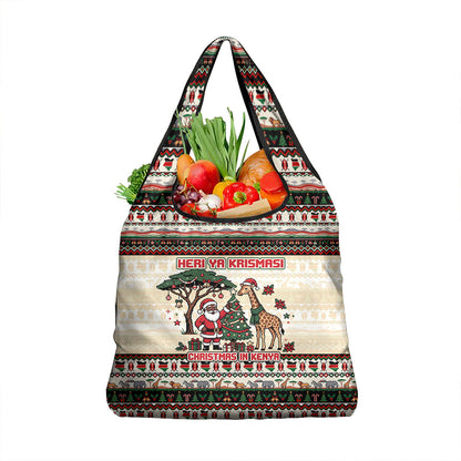 Kenya Christmas Santa Wildlife Grocery Bag Heri Ya Krismasi - Elephant Giraffe - Ugly Pixel Art