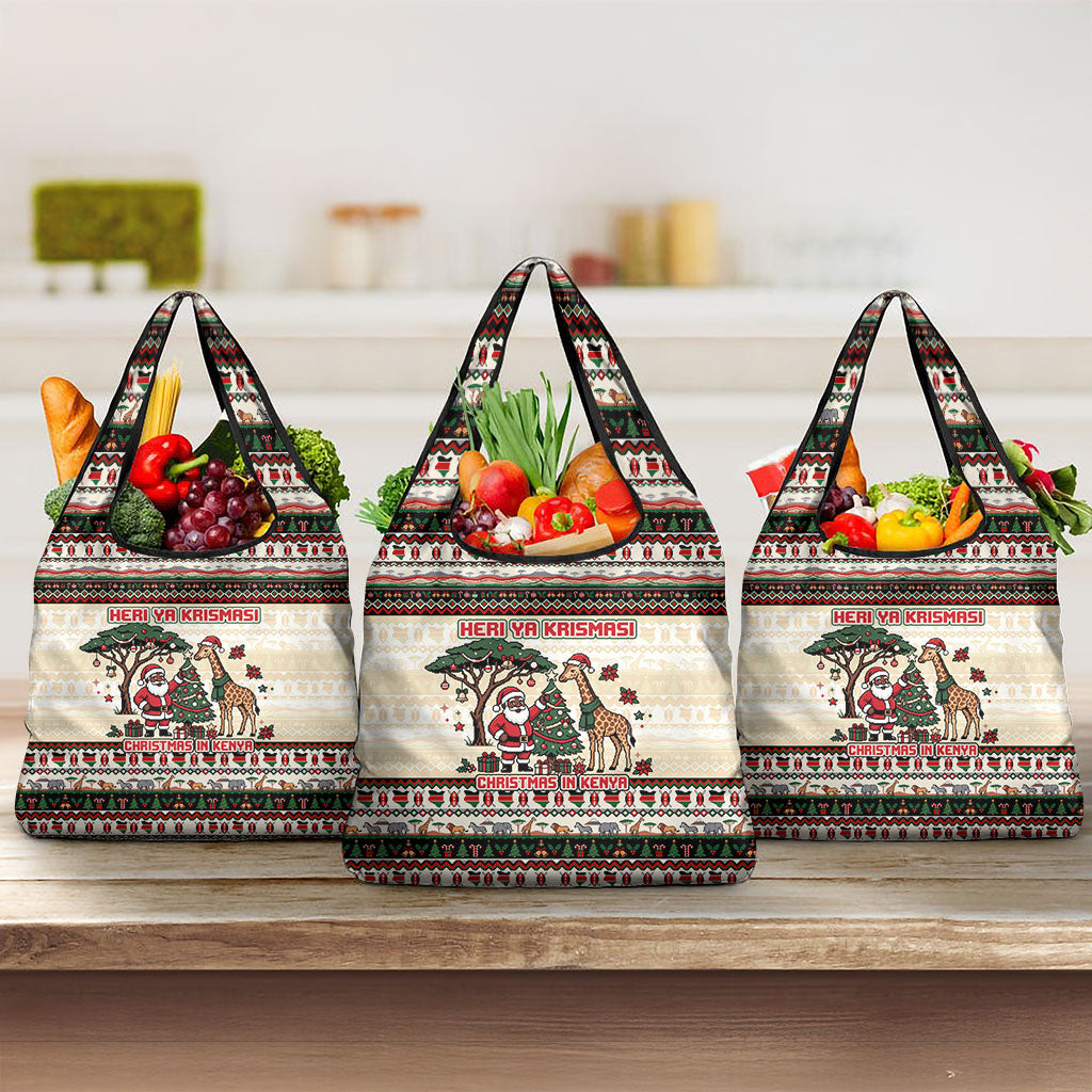 Kenya Christmas Santa Wildlife Grocery Bag Heri Ya Krismasi - Elephant Giraffe - Ugly Pixel Art