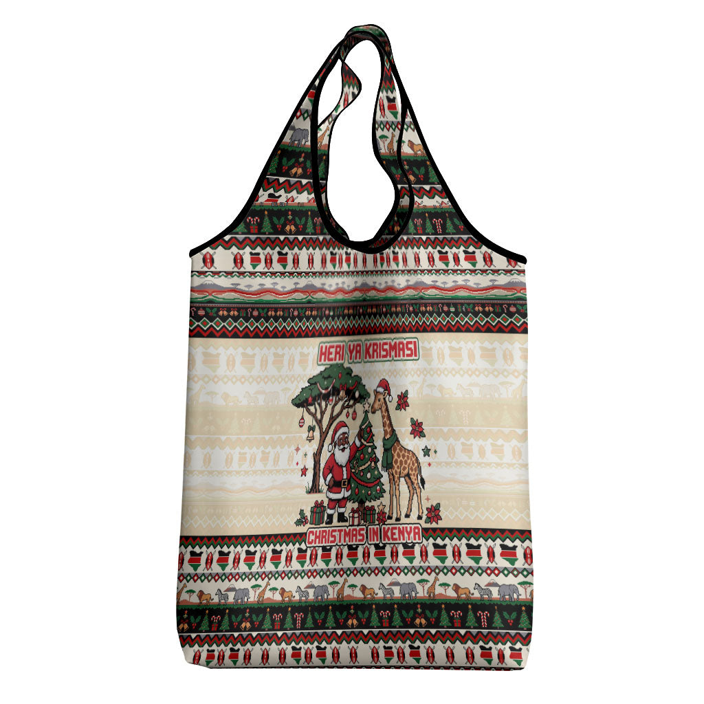 Kenya Christmas Santa Wildlife Grocery Bag Heri Ya Krismasi - Elephant Giraffe - Ugly Pixel Art