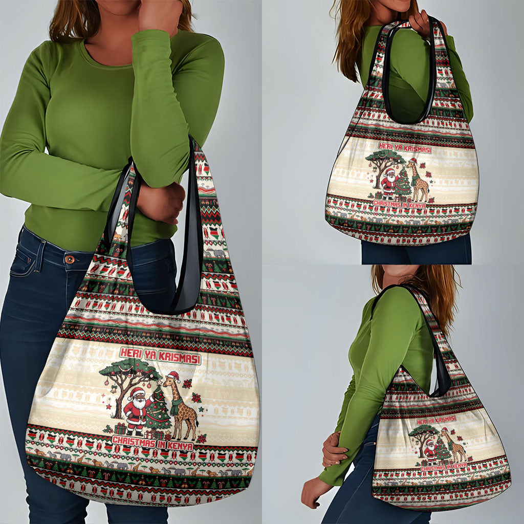 Kenya Christmas Santa Wildlife Grocery Bag Heri Ya Krismasi - Elephant Giraffe - Ugly Pixel Art