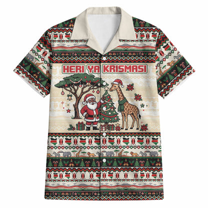 Kenya Christmas Santa Wildlife Hawaiian Shirt Heri Ya Krismasi - Elephant Giraffe - Ugly Pixel Art