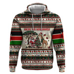 Kenya Christmas Santa Wildlife Hoodie Heri Ya Krismasi - Elephant Giraffe - Ugly Pixel Art