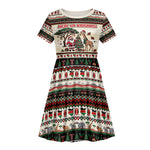 Kenya Christmas Santa Wildlife Kid Short Sleeve Dress Heri Ya Krismasi - Elephant Giraffe - Ugly Pixel Art