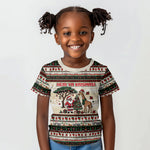 Kenya Christmas Santa Wildlife Kid T shirt Heri Ya Krismasi - Elephant Giraffe - Ugly Pixel Art