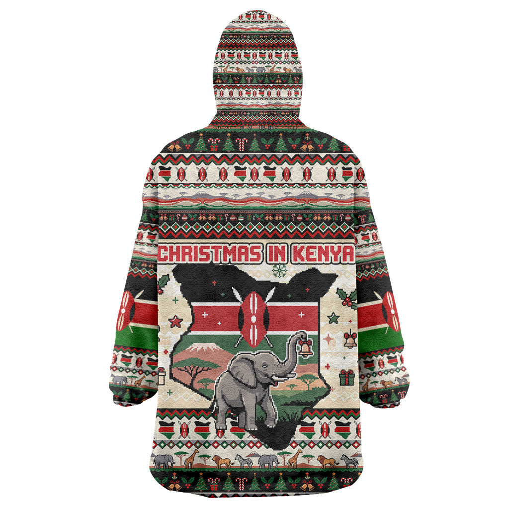 Kenya Christmas Santa Wildlife Kid Wearable Blanket Hoodie Heri Ya Krismasi - Elephant Giraffe - Ugly Pixel Art