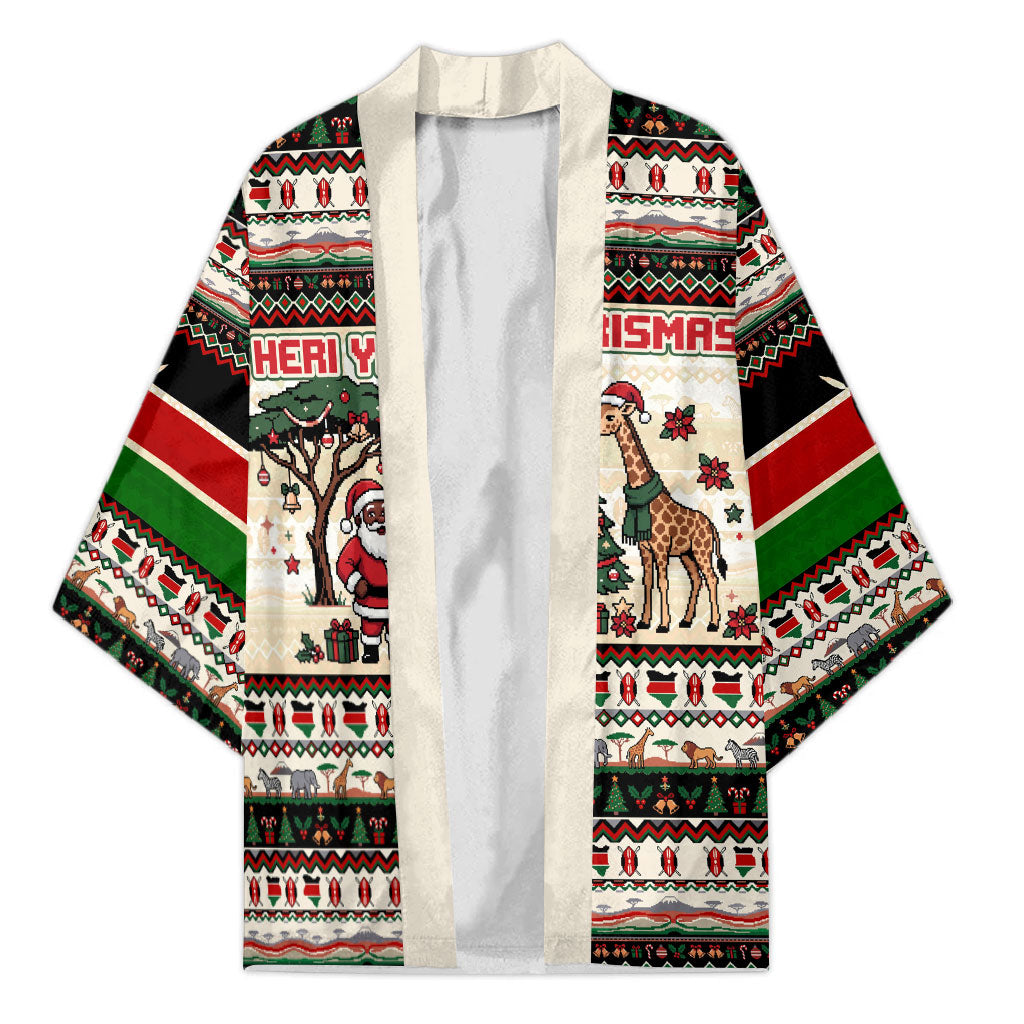 Kenya Christmas Santa Wildlife Kimono Heri Ya Krismasi - Elephant Giraffe - Ugly Pixel Art