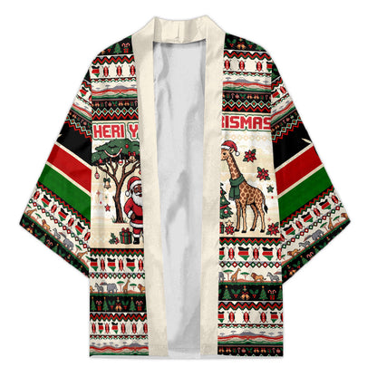 Kenya Christmas Santa Wildlife Kimono Heri Ya Krismasi - Elephant Giraffe - Ugly Pixel Art